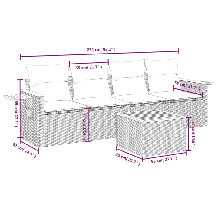Set Canapea De Grădină Cu Perne, 5 Piese, , Poliratan