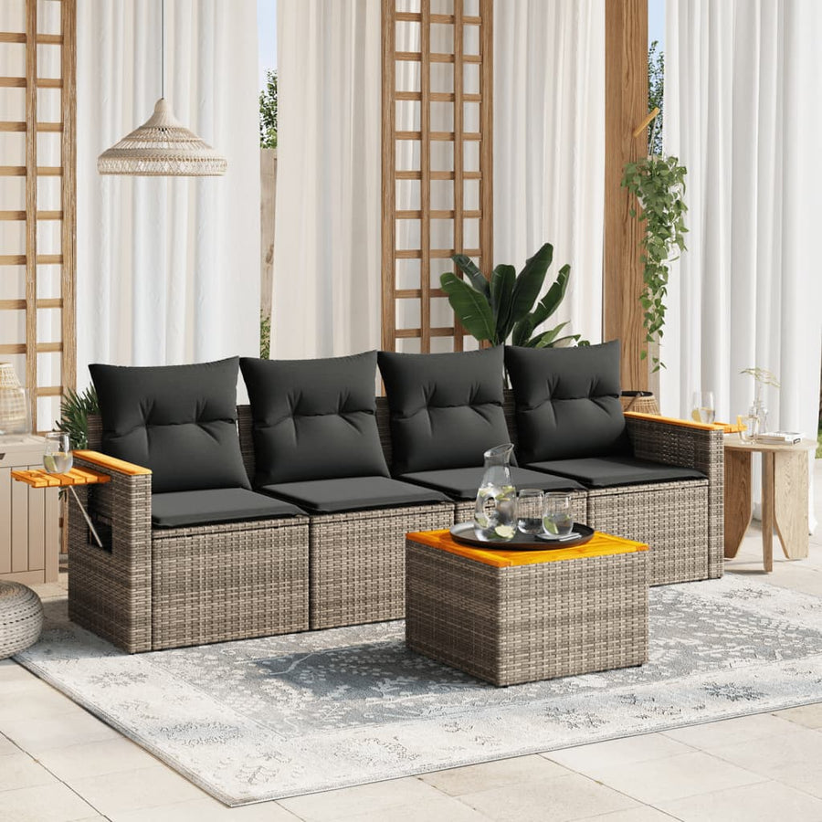 Set Canapea De Grădină Cu Perne, 5 Piese, , Poliratan
