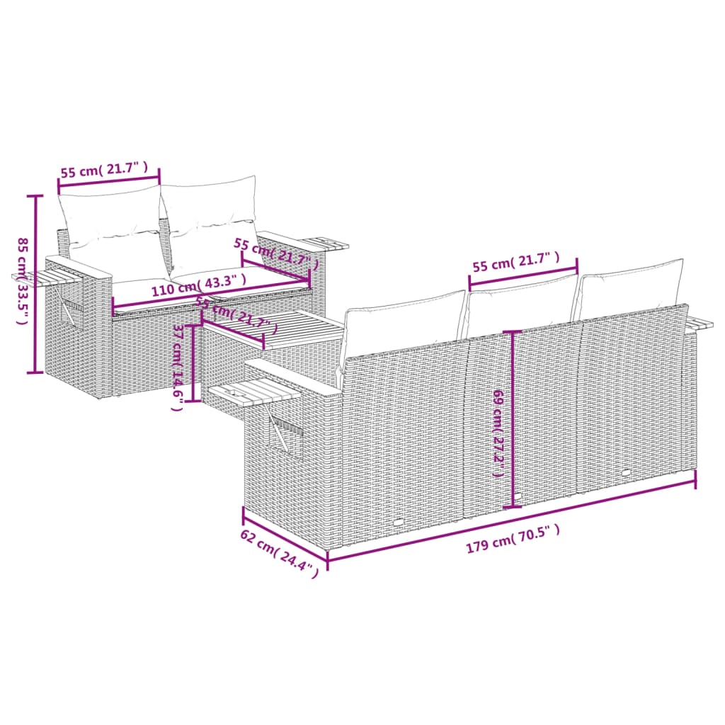 Set Mobilier De Grădină Cu Perne, 6 Piese, , Poliratan