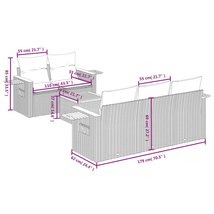 Set Mobilier De Grădină Cu Perne, 6 Piese, , Poliratan