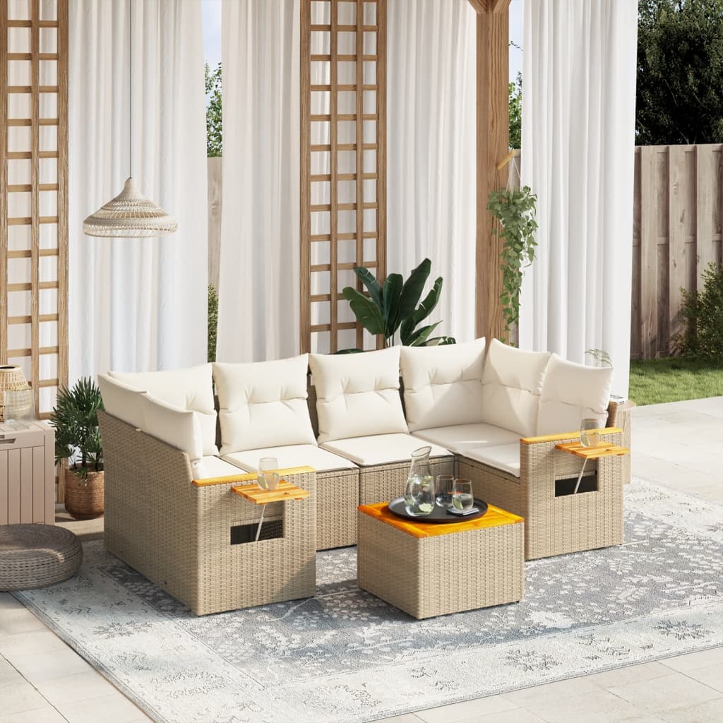 Set Canapele De Grădină, 7 Piese, Cu Perne, , Poliratan