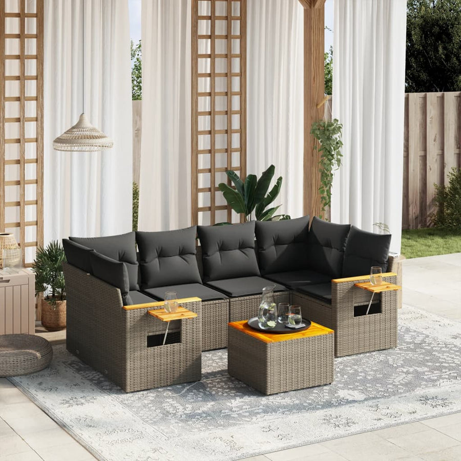 Set Canapele De Grădină, 7 Piese, Cu Perne, , Poliratan