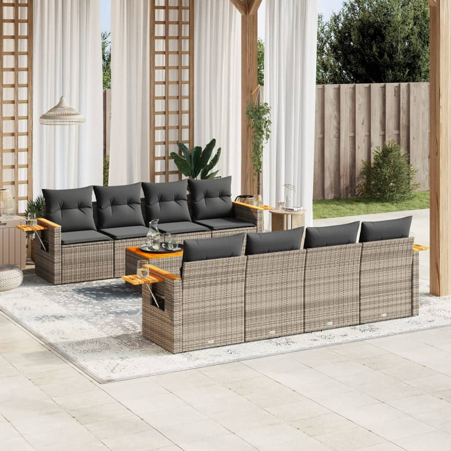 Set Canapele De Grădină, 9 Piese, Cu Perne, , Poliratan