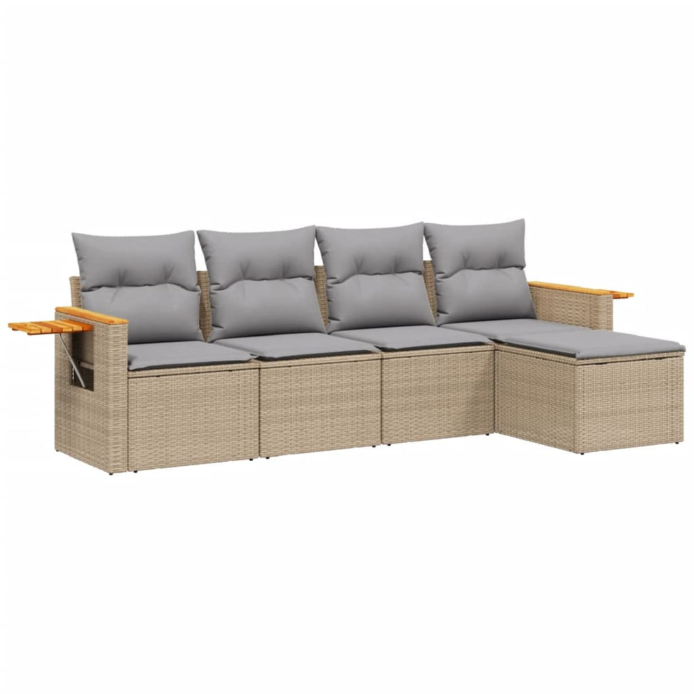 Set Canapele De Grădină Cu Perne, 5 Piese, Bej, Poliratan
