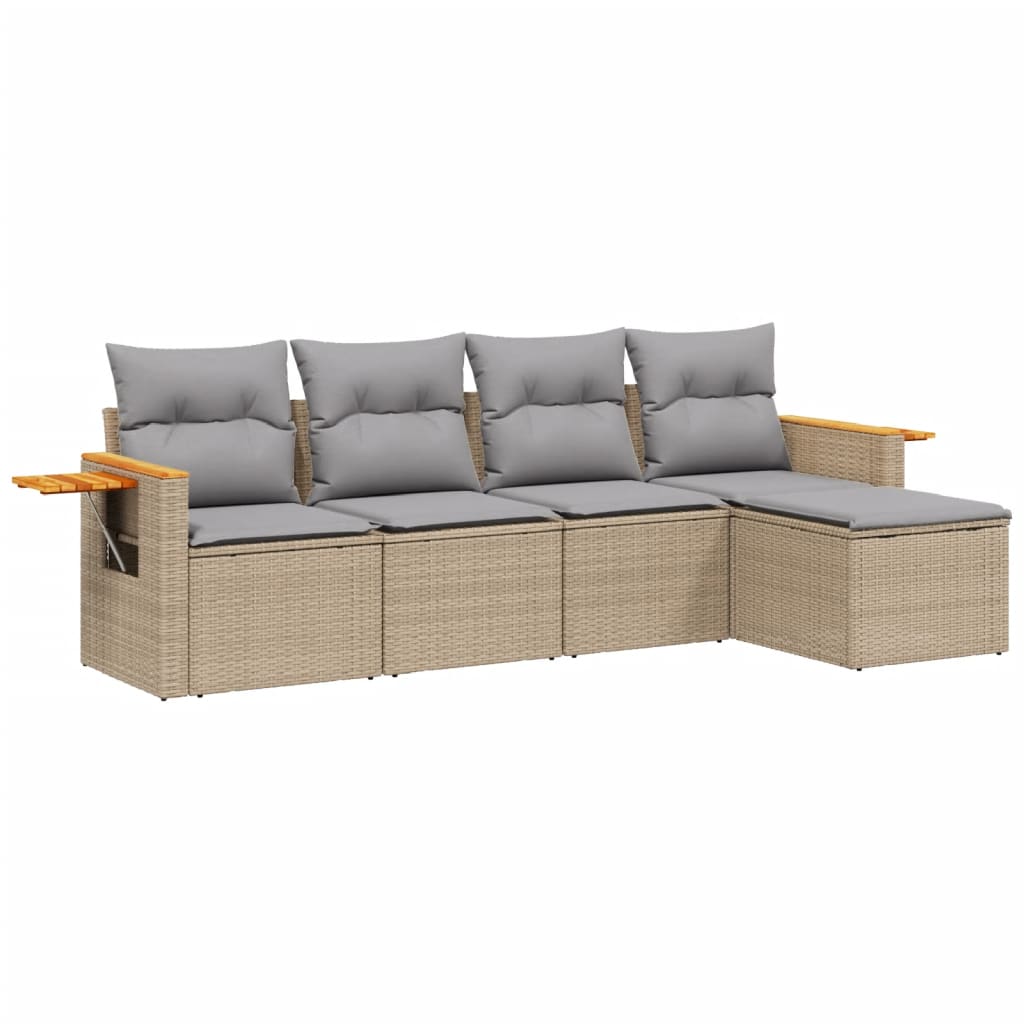Set Canapele De Grădină Cu Perne, 5 Piese, Bej, Poliratan