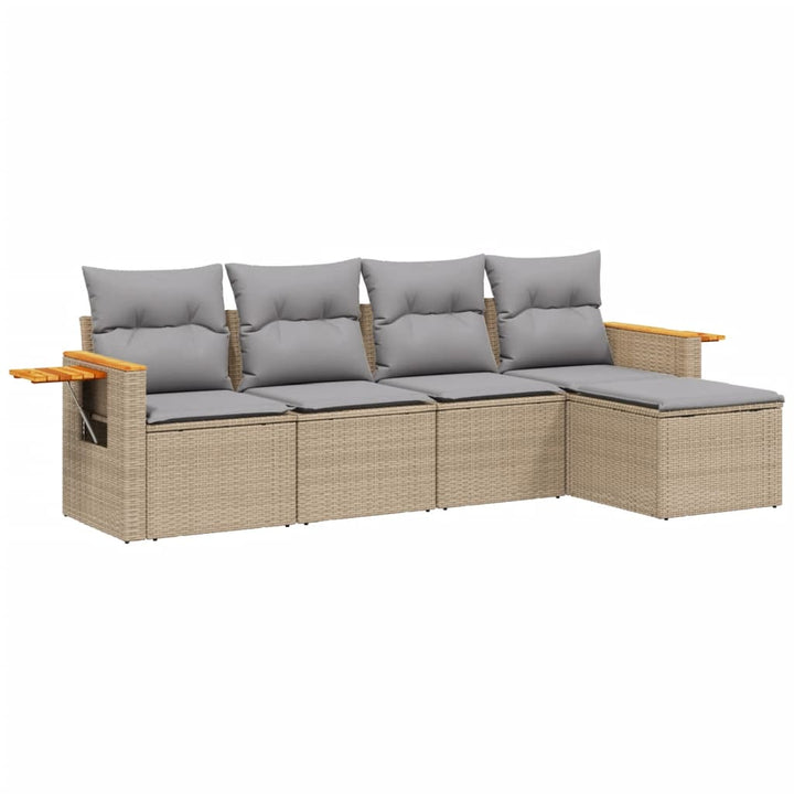 Set Canapele De Grădină Cu Perne, 5 Piese, Bej, Poliratan