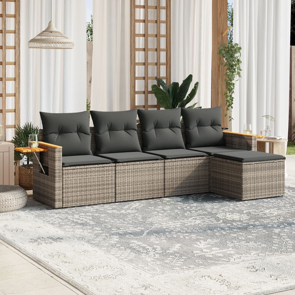 Set Canapele De Grădină Cu Perne, 5 Piese, Bej, Poliratan