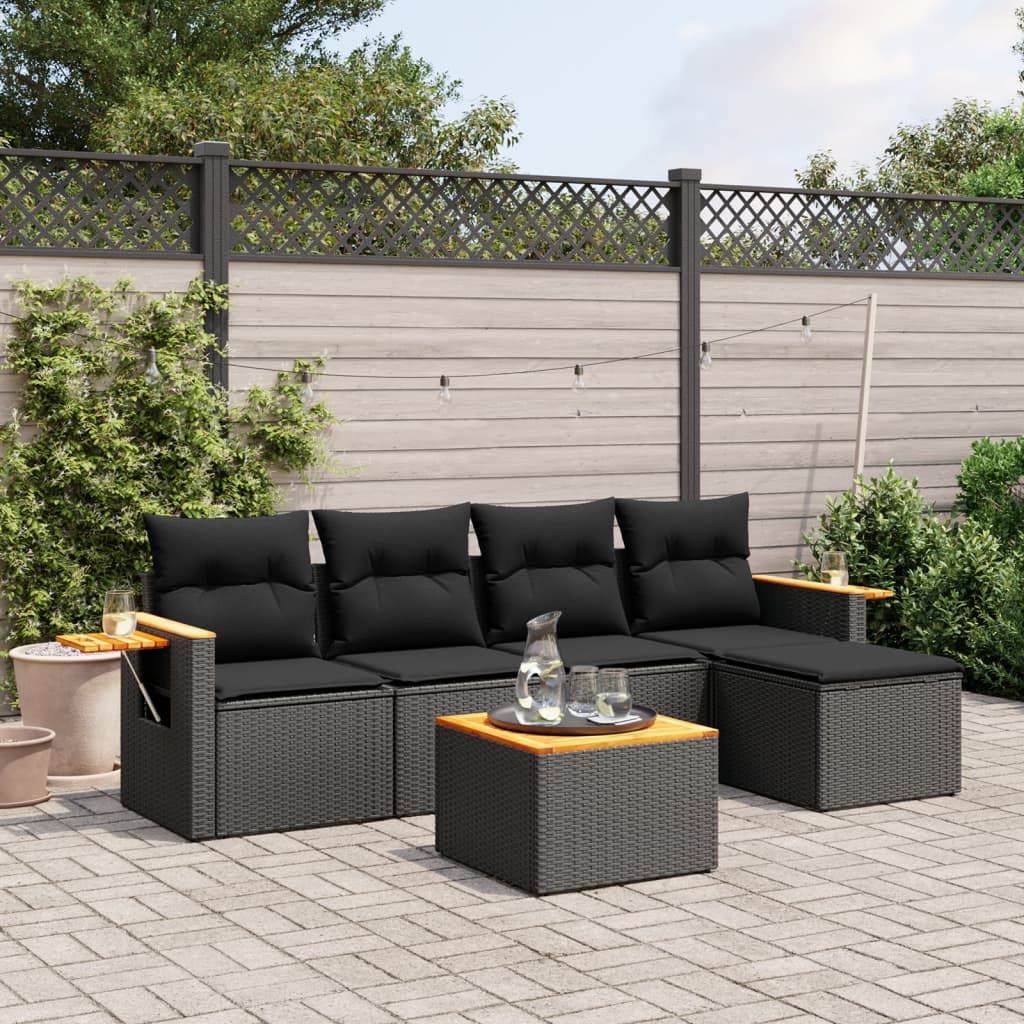 Set Canapele De Grădină Cu Perne, 5 Piese, Bej, Poliratan