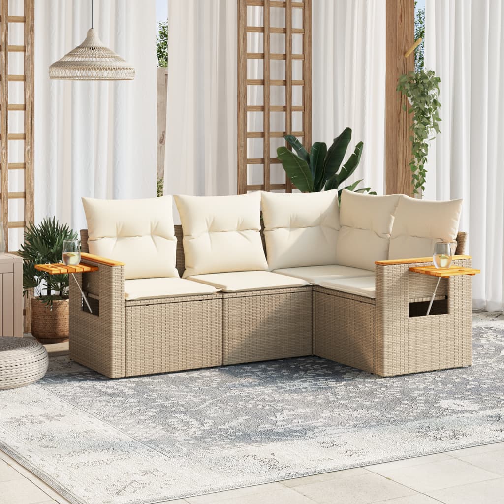 Set Mobilier De Grădină Cu Perne, 4 Piese, , Poliratan
