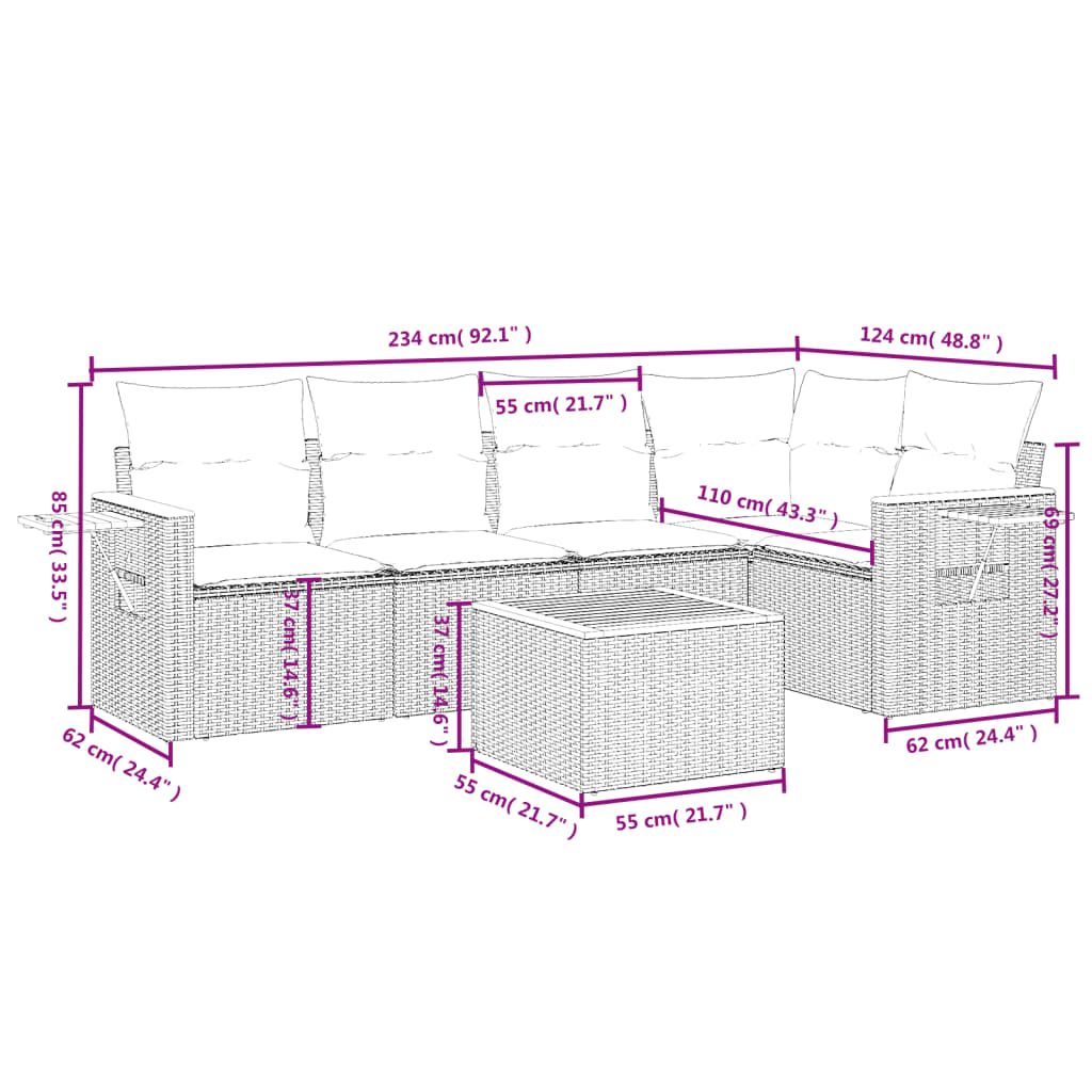 Set Mobilier De Grădină Cu Perne, 6 Piese, , Poliratan
