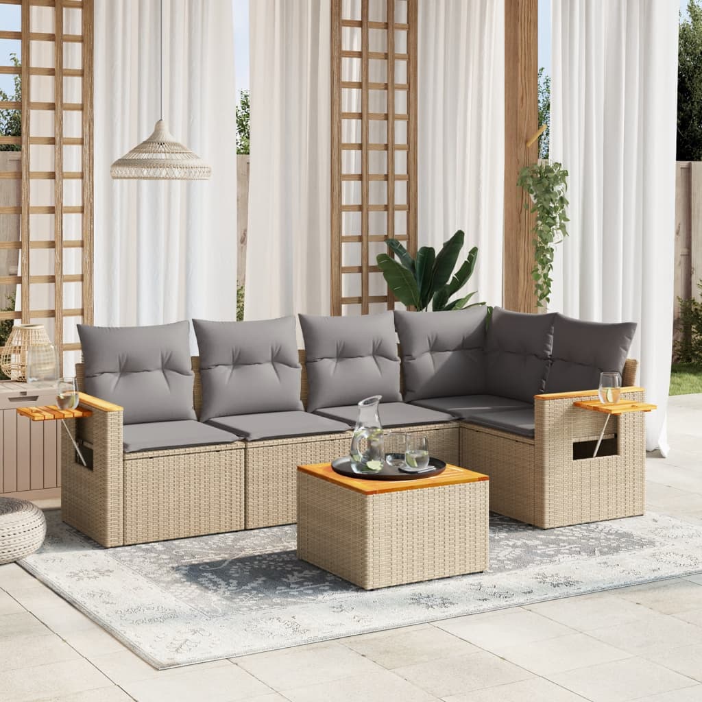 Set Mobilier De Grădină Cu Perne, 6 Piese, , Poliratan