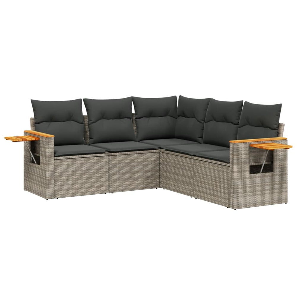 Set Canapea De Grădină Cu Perne, 5 Piese, , Poliratan
