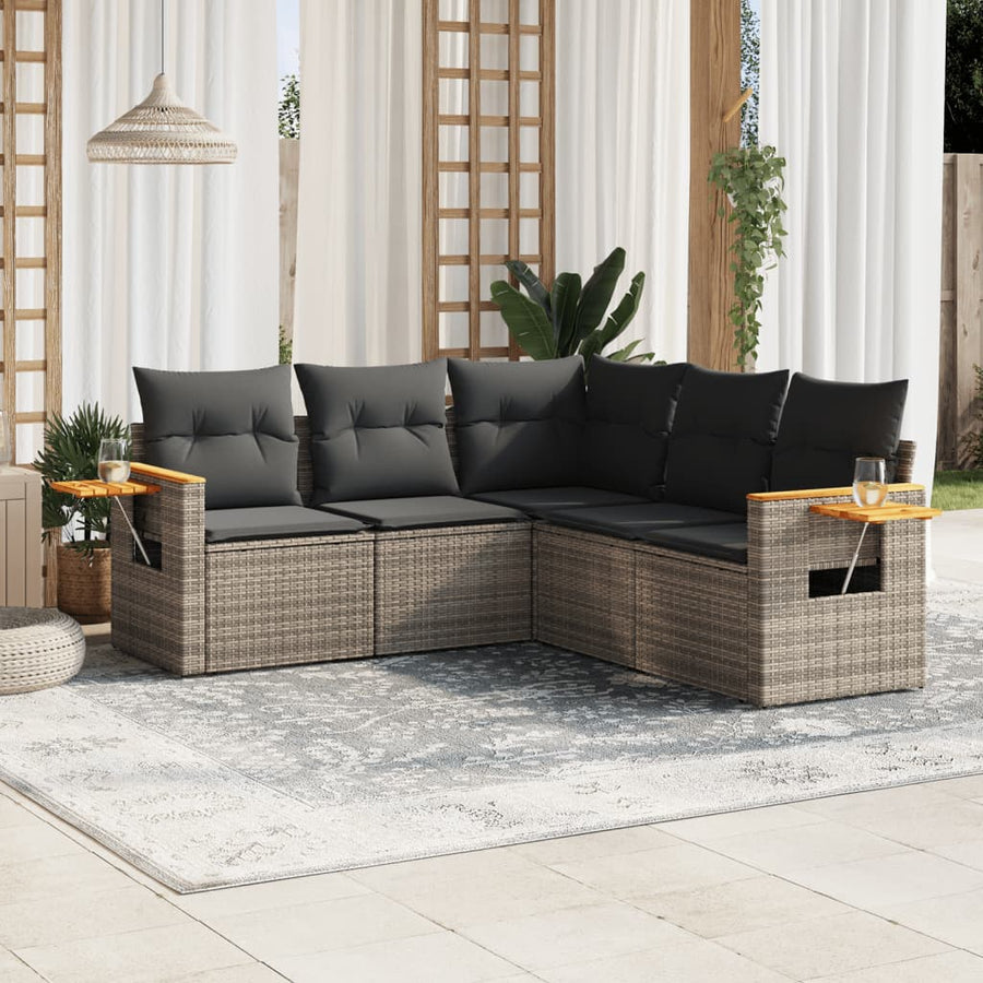 Set Canapea De Grădină Cu Perne, 5 Piese, , Poliratan