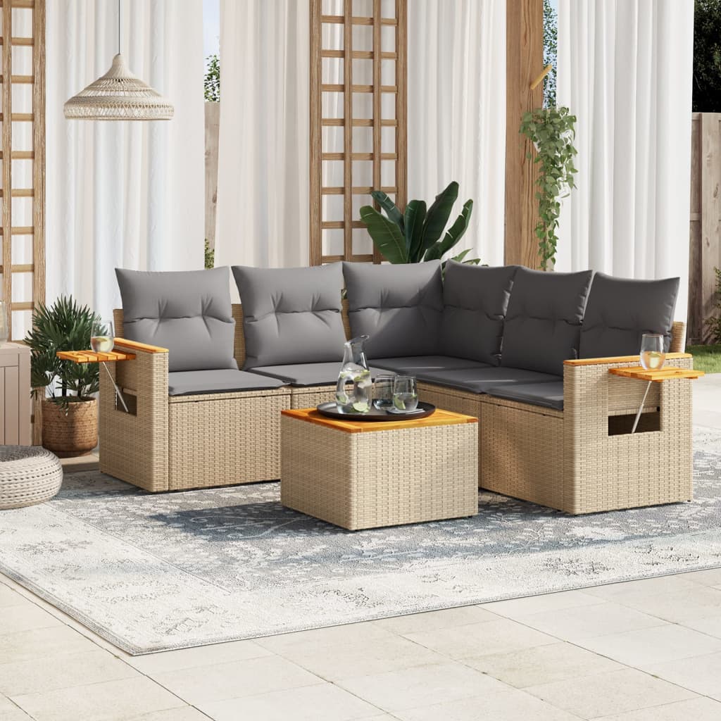 Set Canapea De Grădină Cu Perne, 5 Piese, , Poliratan