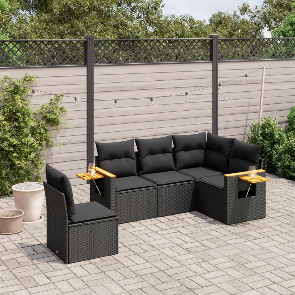 Set Canapele De Grădină Cu Perne, 5 Piese, Bej, Poliratan