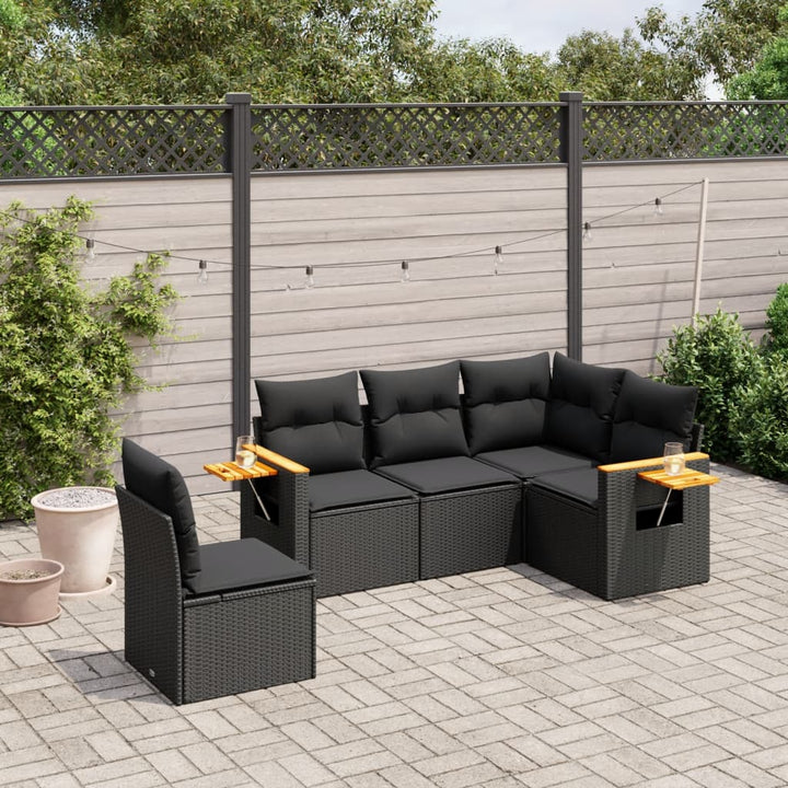 Set Canapele De Grădină Cu Perne, 5 Piese, Bej, Poliratan