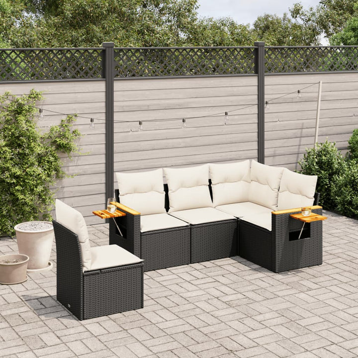 Set Canapele De Grădină Cu Perne, 5 Piese, Bej, Poliratan