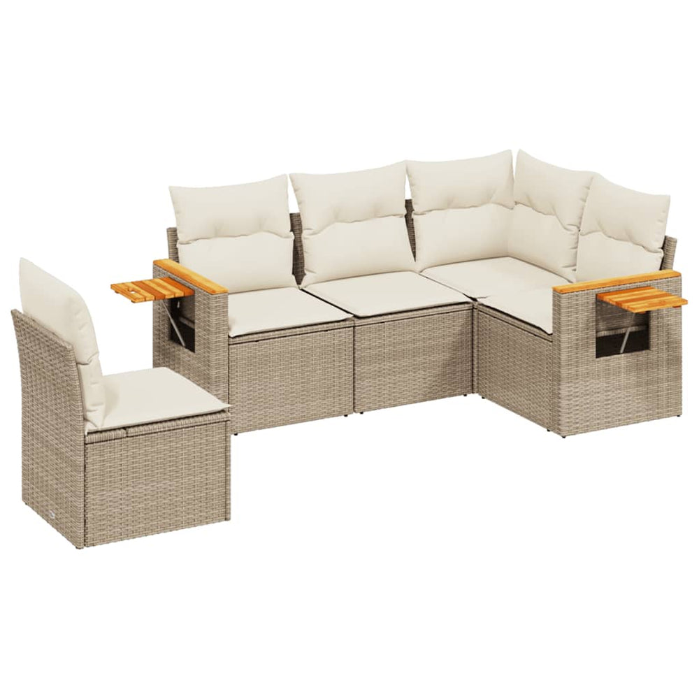 Set Canapele De Grădină Cu Perne, 5 Piese, Bej, Poliratan