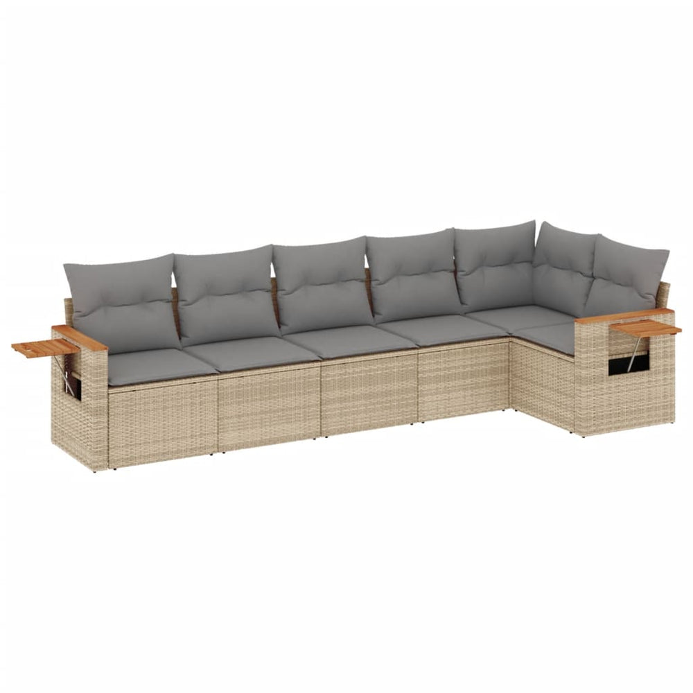 Set Canapele De Grădină Cu Perne, 6 Piese, Bej, Poliratan