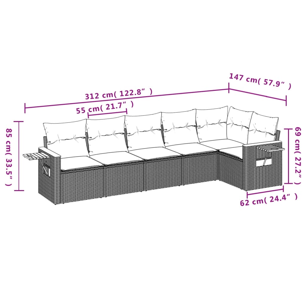 Set Canapele De Grădină Cu Perne, 6 Piese, Bej, Poliratan