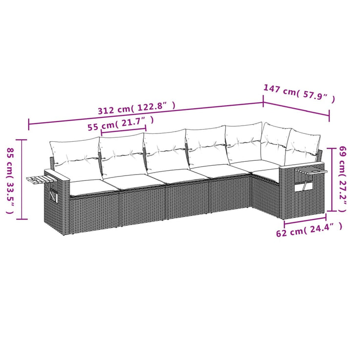 Set Canapele De Grădină Cu Perne, 6 Piese, Bej, Poliratan