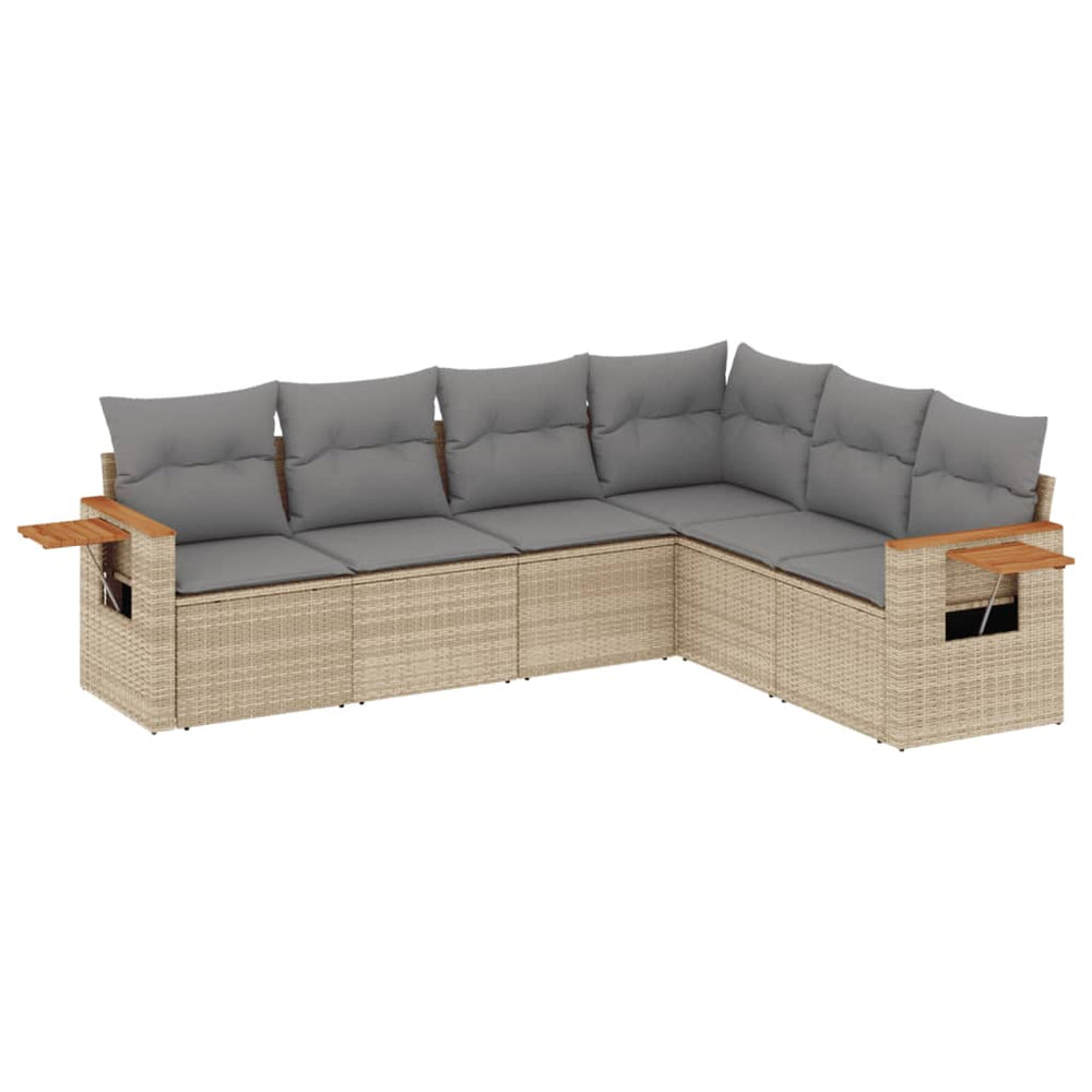 Set Canapele De Grădină Cu Perne, 6 Piese, Bej, Poliratan