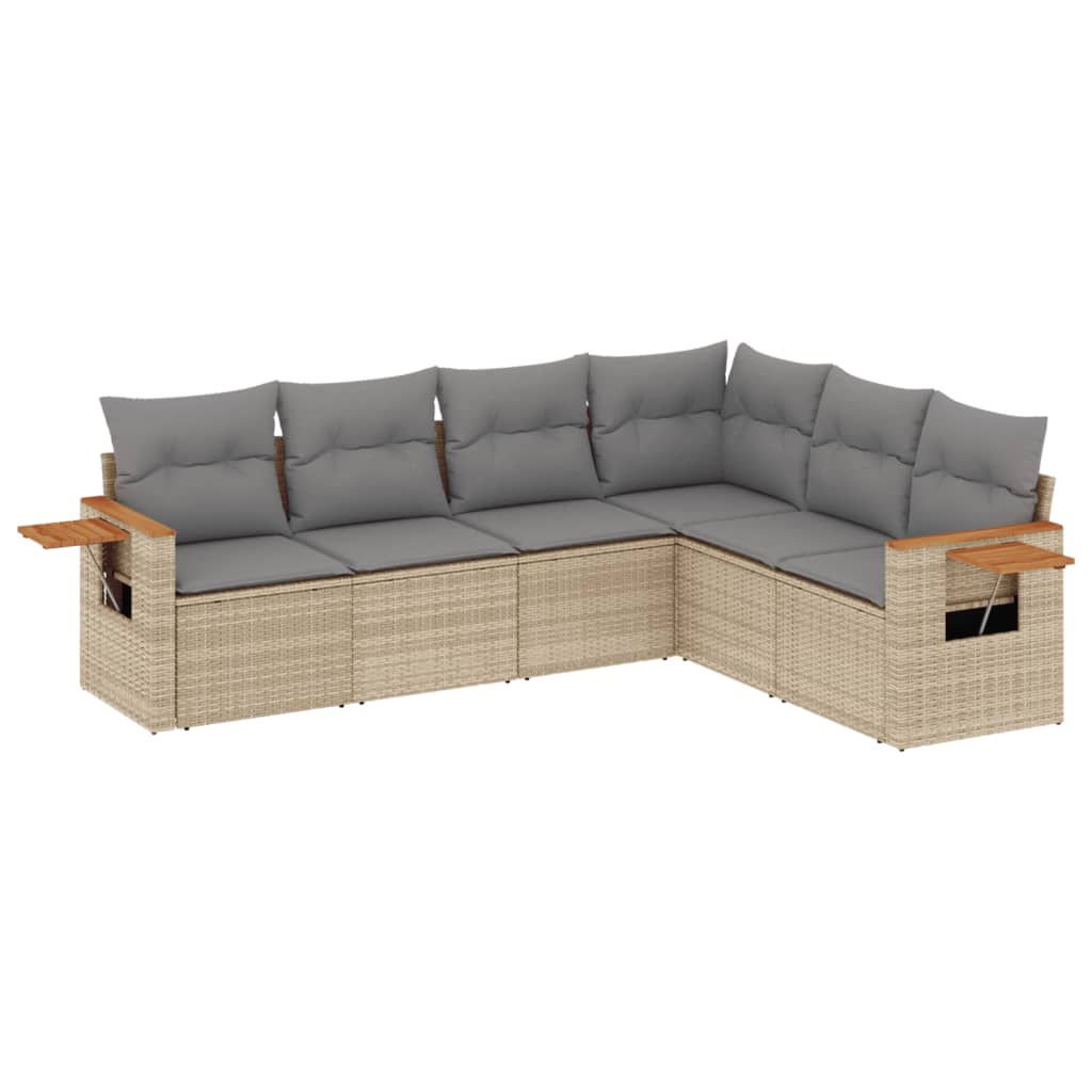 Set Canapele De Grădină Cu Perne, 6 Piese, Bej, Poliratan