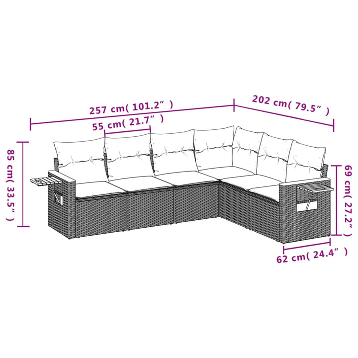 Set Canapele De Grădină Cu Perne, 6 Piese, Bej, Poliratan