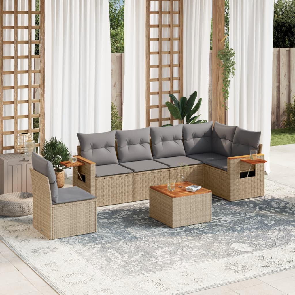 Set Canapele De Grădină Cu Perne, 7 Piese, , Poliratan