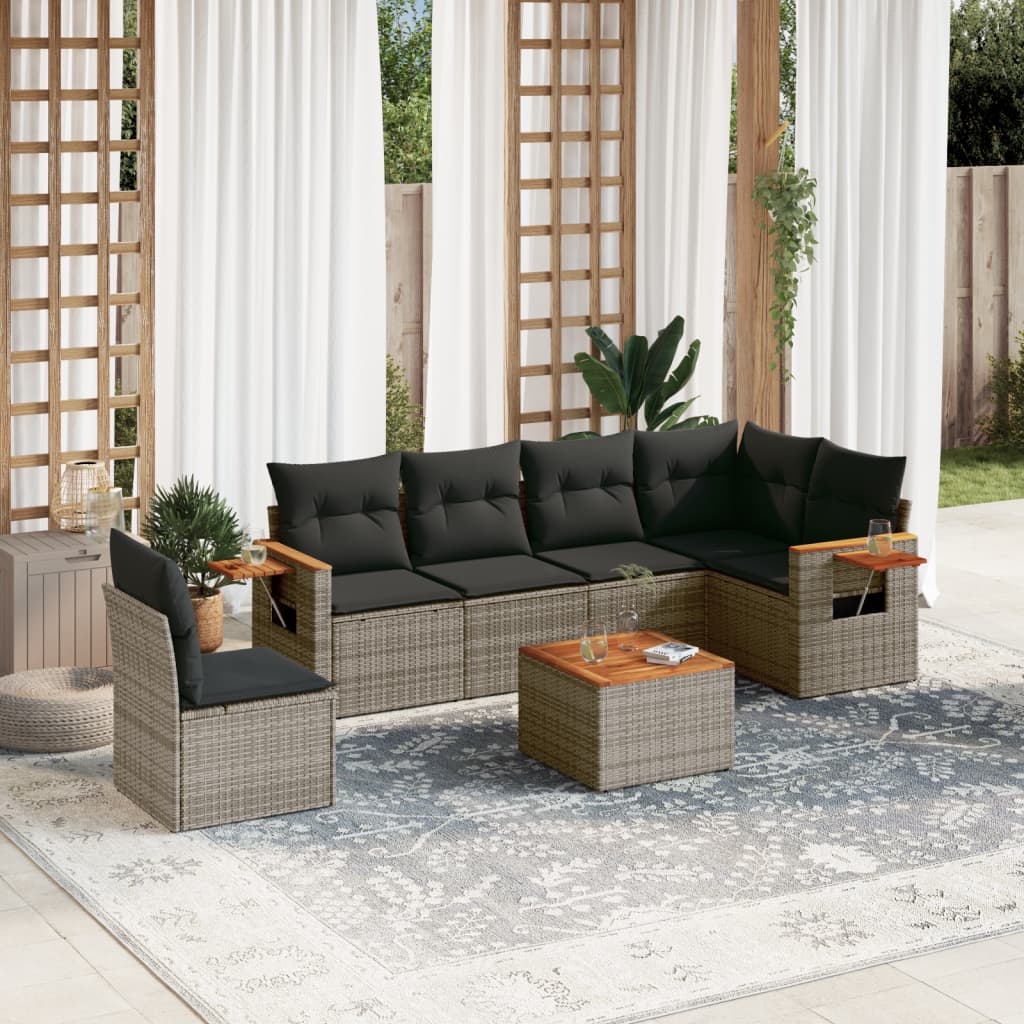 Set Canapele De Grădină Cu Perne, 7 Piese, , Poliratan