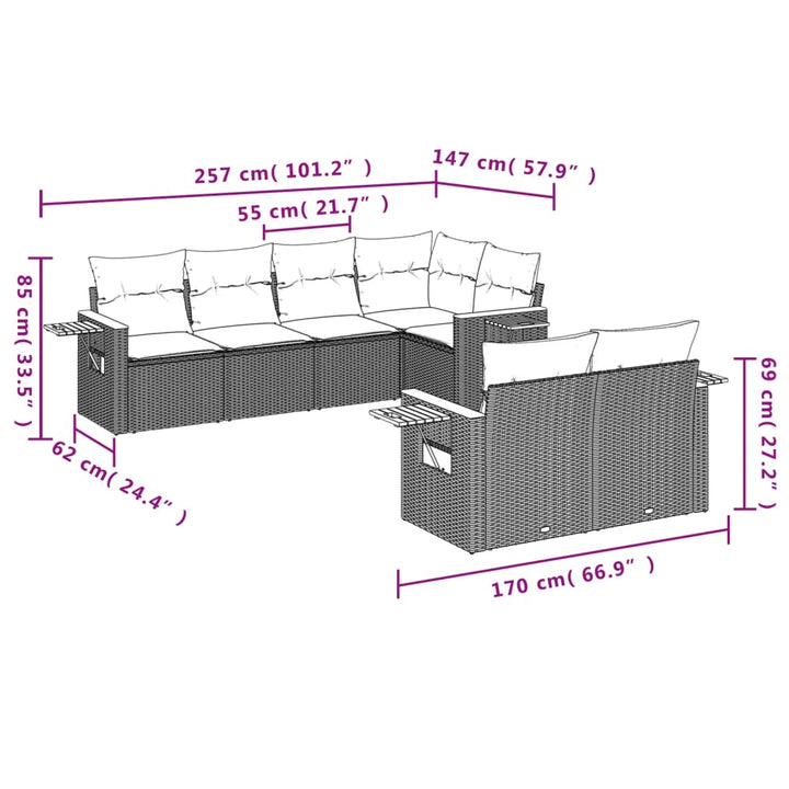 Set Canapele De Grădină, 7 Piese, Cu Perne, , Poliratan