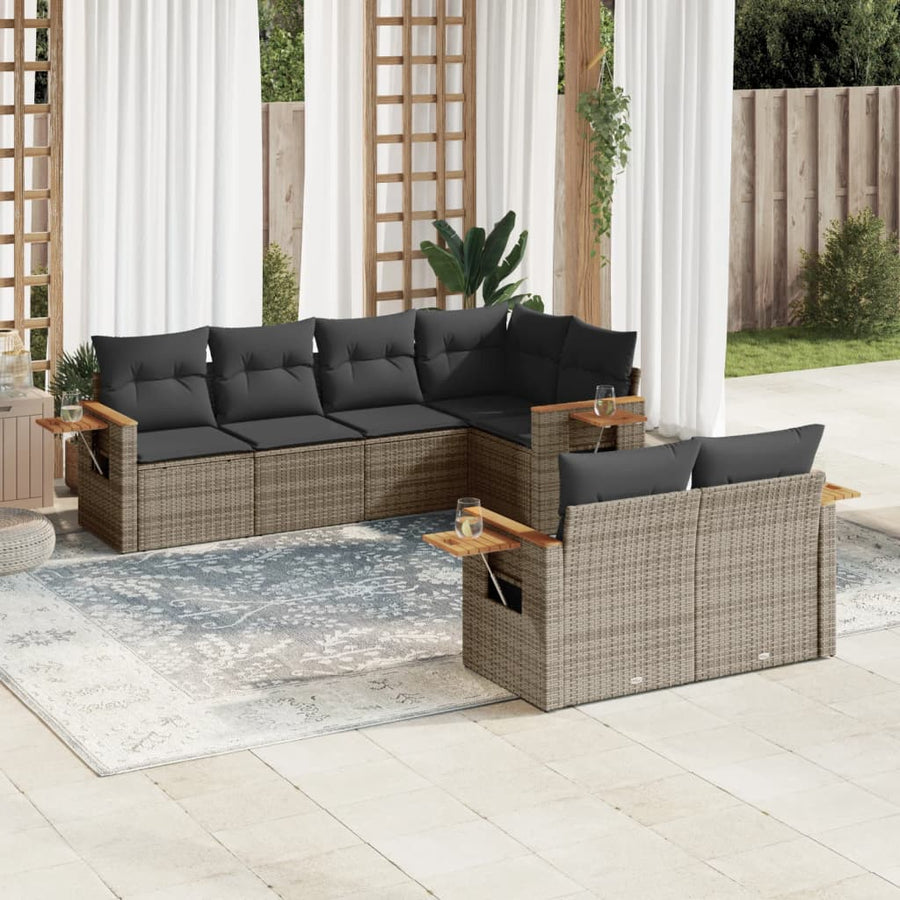 Set Canapele De Grădină, 7 Piese, Cu Perne, , Poliratan