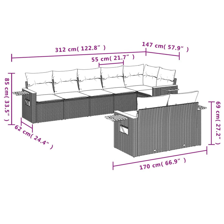 Set Mobilier De Grădină Cu Perne, 8 Piese, , Poliratan