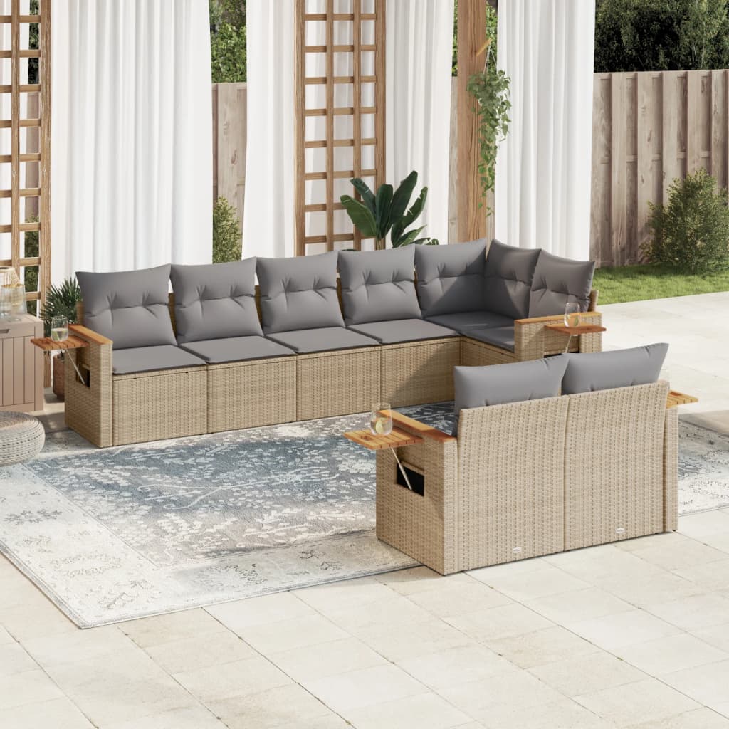 Set Mobilier De Grădină Cu Perne, 8 Piese, , Poliratan