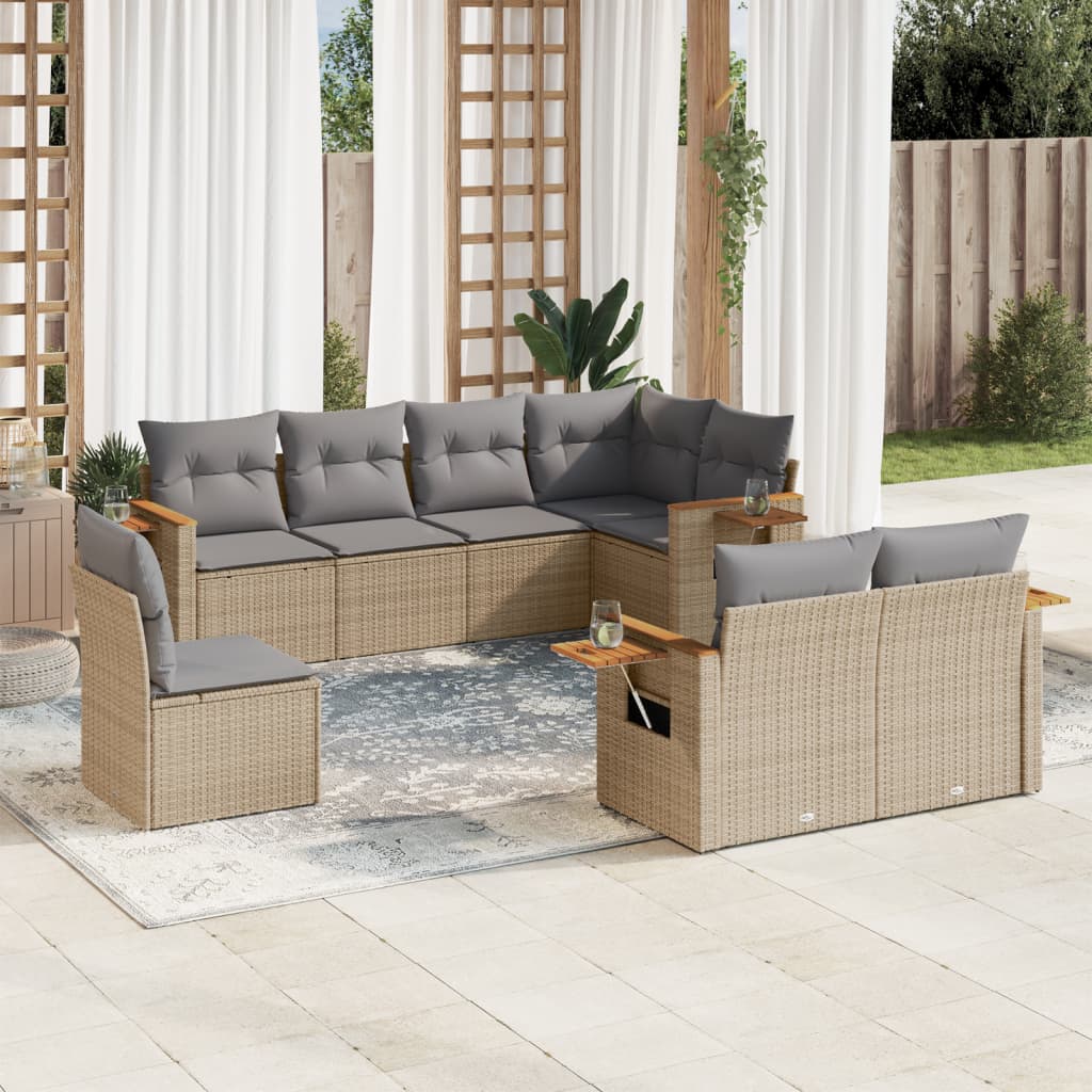 Set Canapele De Grădină Cu Perne, 8 Piese, , Poliratan