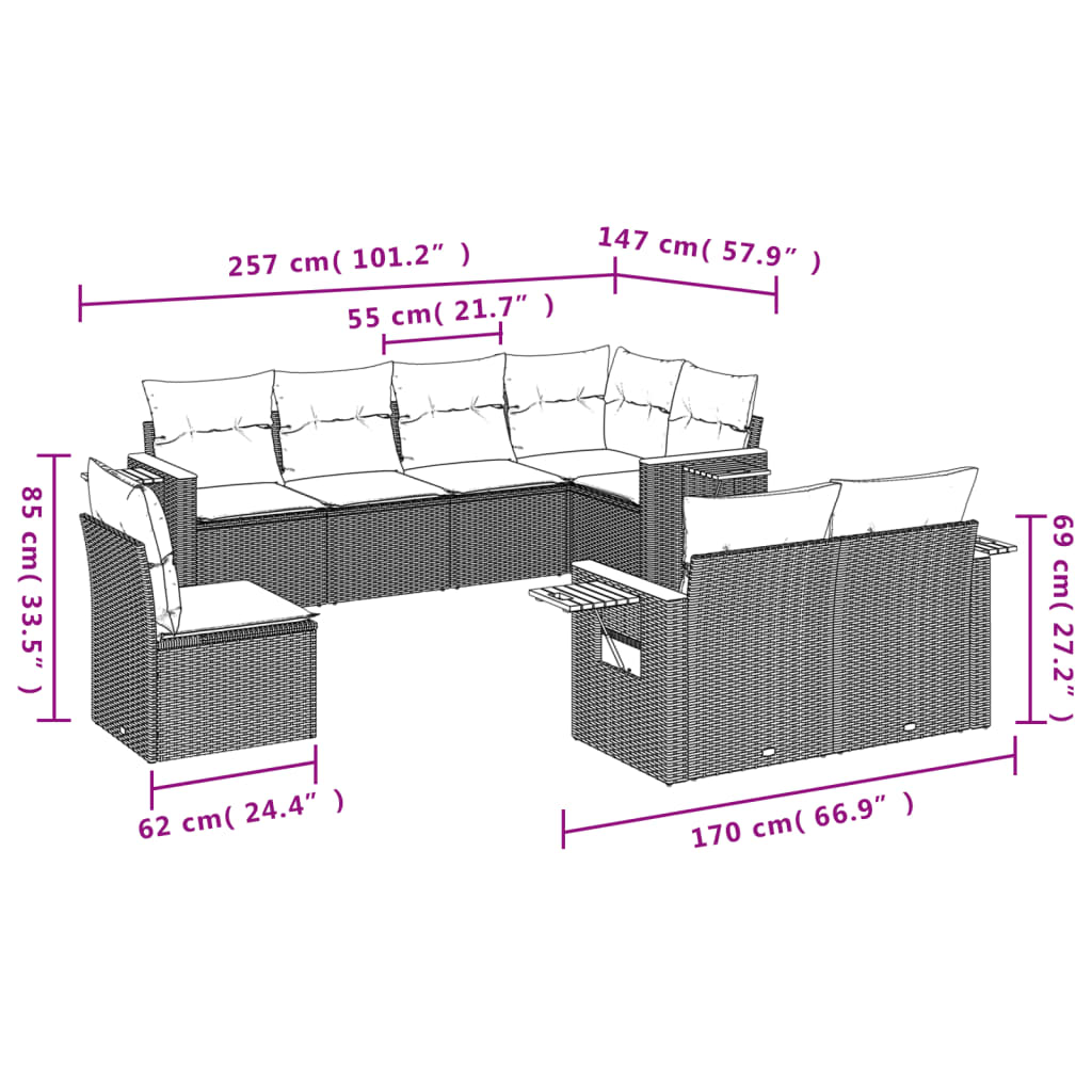 Set Canapele De Grădină Cu Perne, 8 Piese, , Poliratan