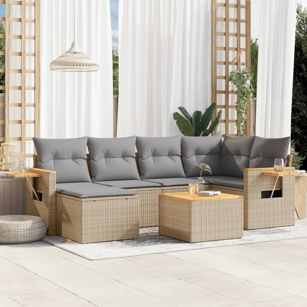 Set Canapele De Grădină, 7 Piese, Cu Perne, , Poliratan