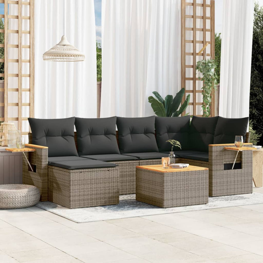 Set Canapele De Grădină, 7 Piese, Cu Perne, , Poliratan