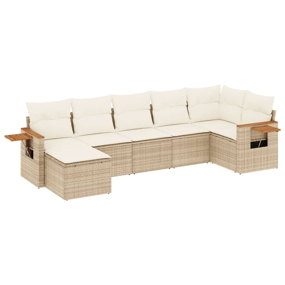 Set Canapele De Grădină, 7 Piese, Cu Perne, Bej, Poliratan