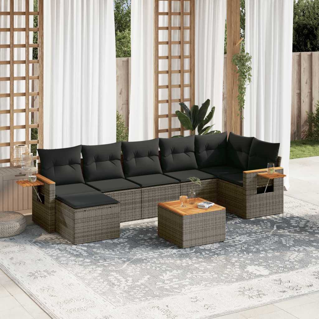 Set Canapele De Grădină, 7 Piese, Cu Perne, Bej, Poliratan