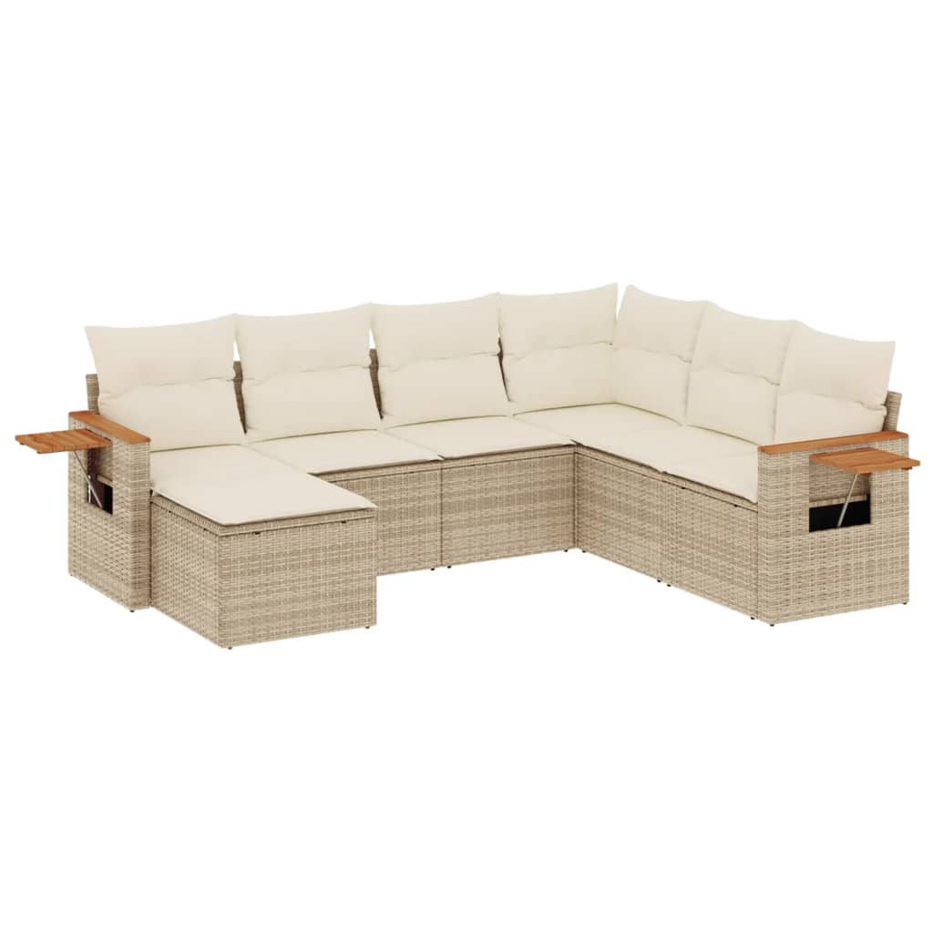 Set Canapele De Grădină, 7 Piese, Cu Perne, Bej, Poliratan