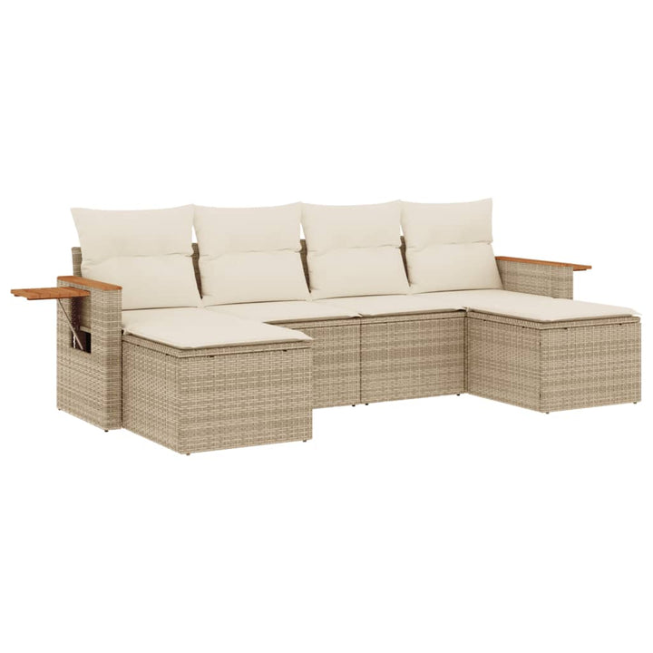 Set Canapele De Grădină Cu Perne, 6 Piese, Bej, Poliratan