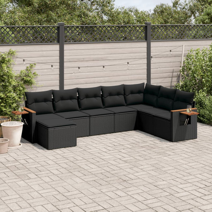 Set Mobilier De Grădină Cu Perne, 8 Piese, Negru, Poliratan