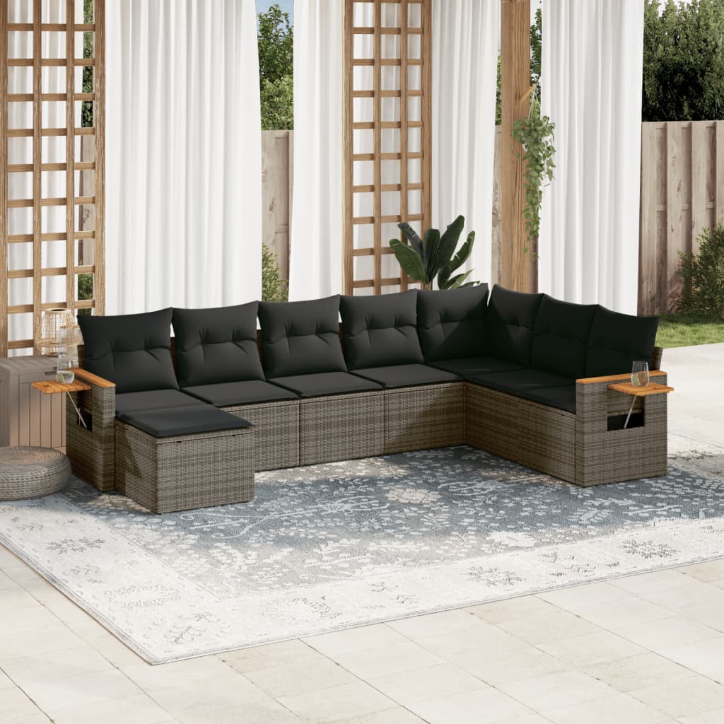 Set Mobilier De Grădină Cu Perne, 8 Piese, Negru, Poliratan