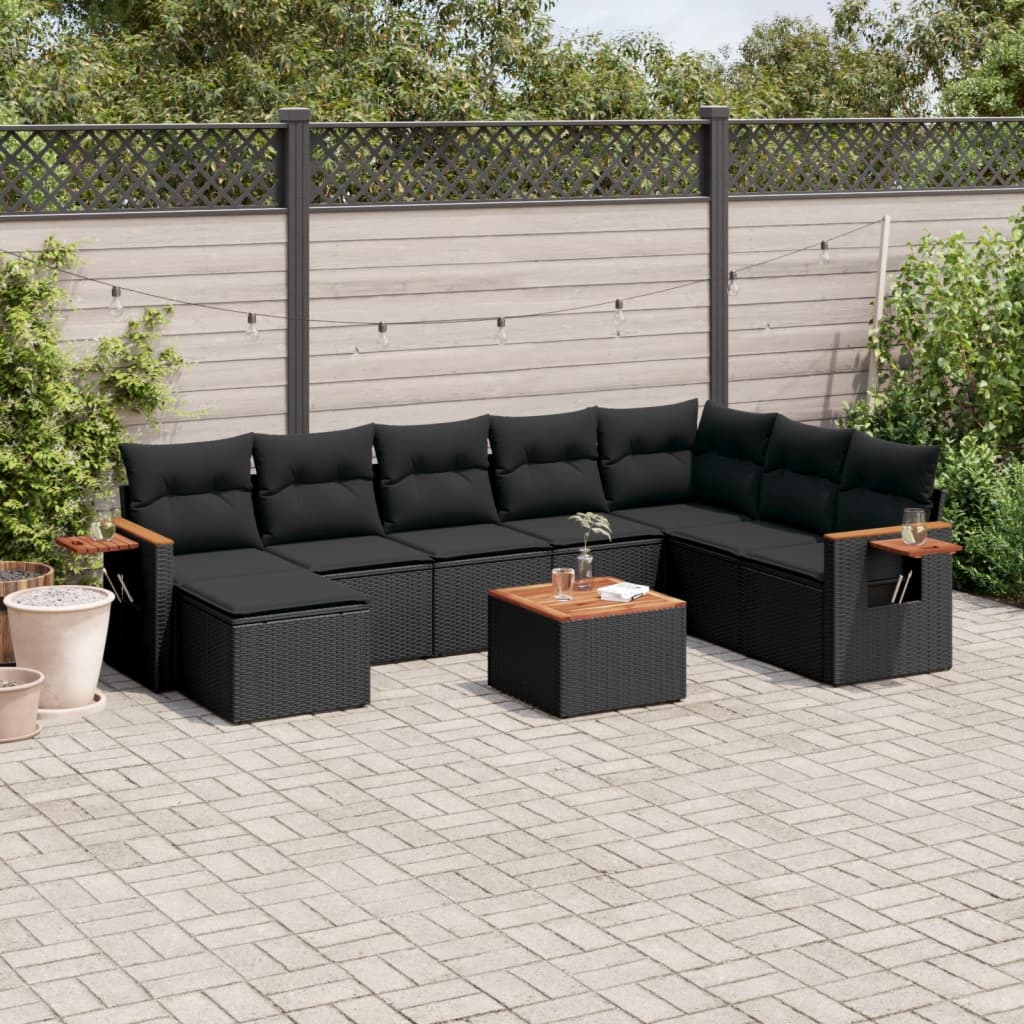 Set Mobilier De Grădină Cu Perne, 8 Piese, Negru, Poliratan