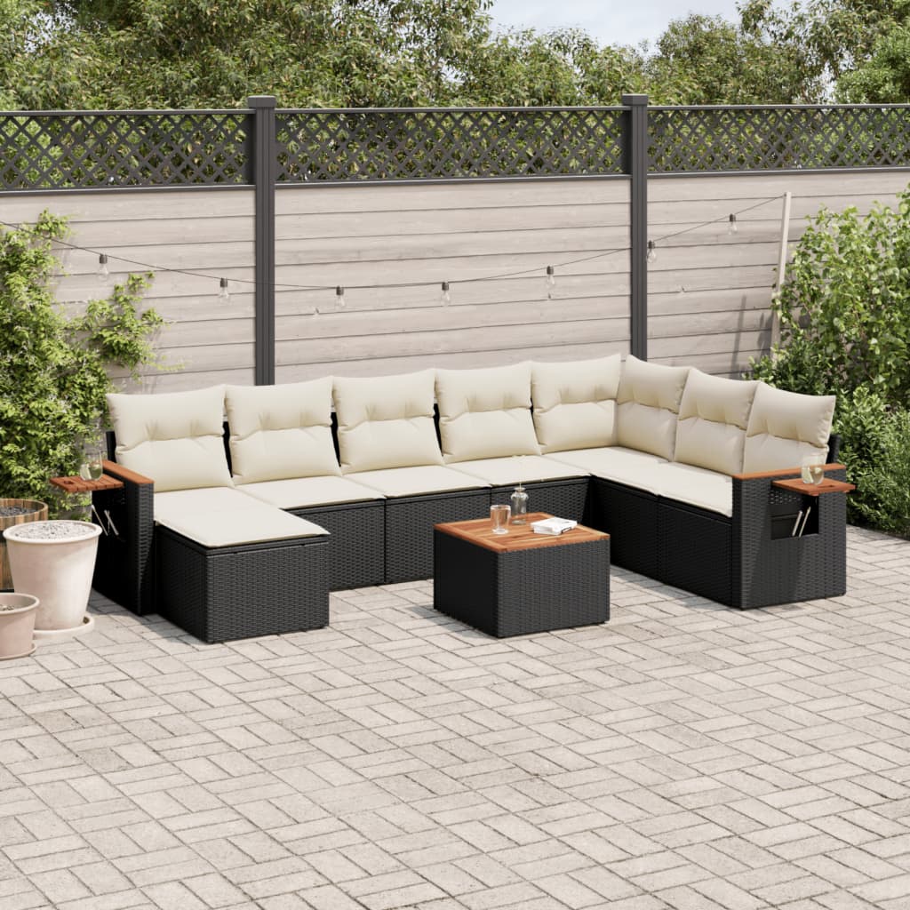 Set Mobilier De Grădină Cu Perne, 8 Piese, Negru, Poliratan