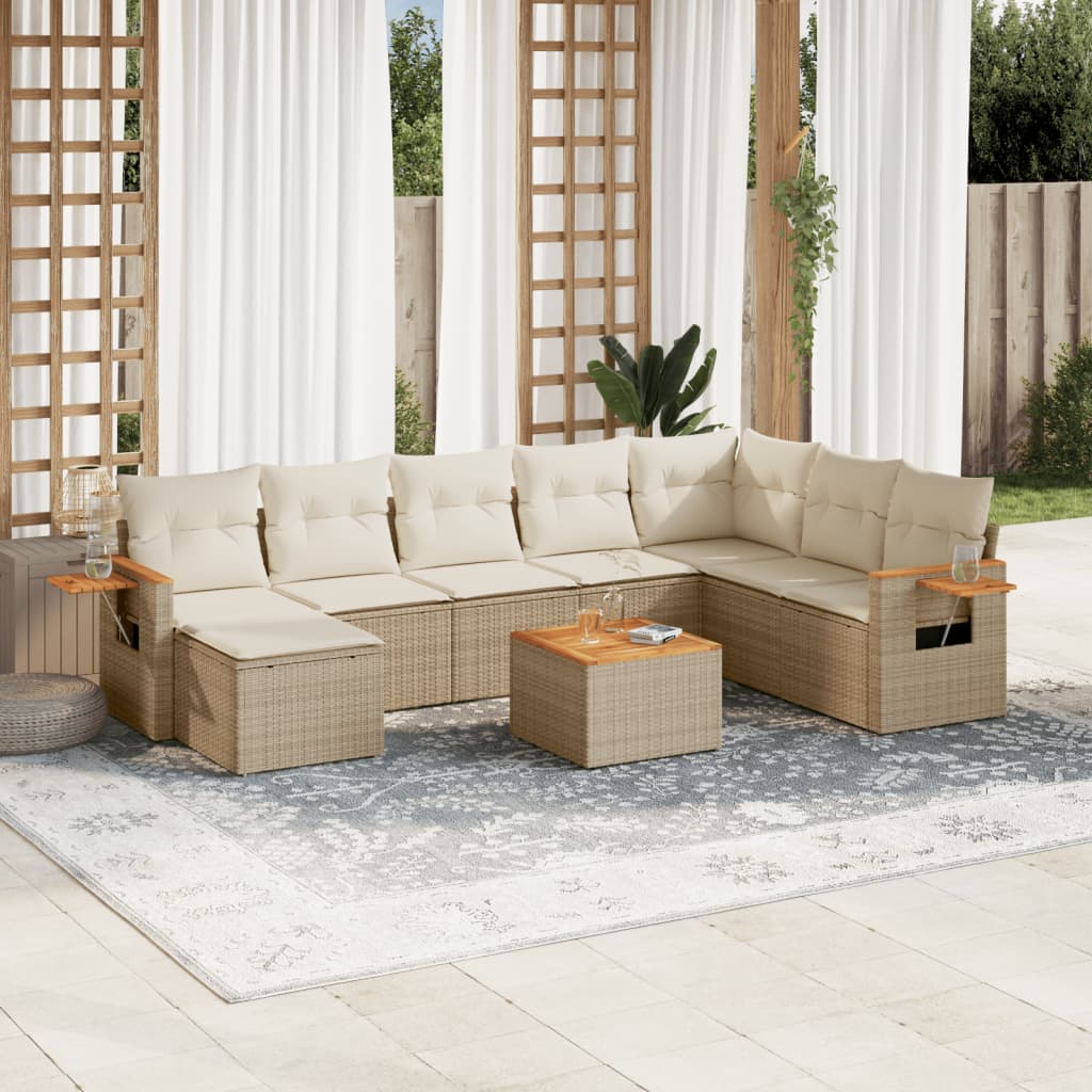 Set Mobilier De Grădină Cu Perne, 8 Piese, Negru, Poliratan