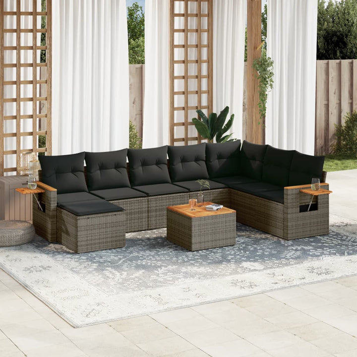 Set Mobilier De Grădină Cu Perne, 8 Piese, Negru, Poliratan