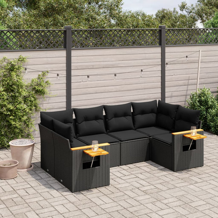 Set Mobilier De Grădină Cu Perne, 6 Piese, Negru, Poliratan