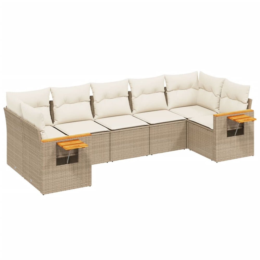 Set Canapele De Grădină, 7 Piese, Cu Perne, Bej, Poliratan